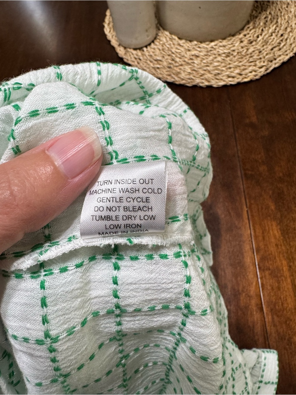 Embroidered Green Check Ruffle-Neck Blouse - Picture 6 of 6